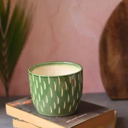 WEAVING HOMES Etching Green & White Textured Ceramic Planter-47