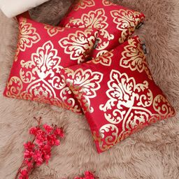 Myntra Elegant Homes Maroon & Gold-Toned 3 Pieces Printed Velvet Square Cushion Covers-image-55