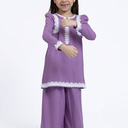 Sangria Girls Purple Rayon Round Neck Pure Cotton Causal Co-ord Set-picture-6