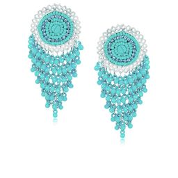 Bevy Pearls Silver Artificial Stones Studded And Beaded Circular Drop earrings-17