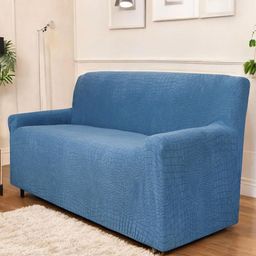 HOUSE OF QUIRK Universal Blue Self Design Jacquard 5 Seater Soft Touch Sofa Cover & Arms-image-46