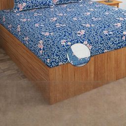 STEDO Blue Floral 250 TC King Bedsheet with 2 Pillow Covers-image-34