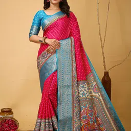 Anouk Rustic Kalamkari Zari Silk Blend Sungudi Saree-picture-14
