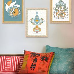 Kotart White & Blue 3 Pieces Wooden Floral Painting Wall Arts-picture-15