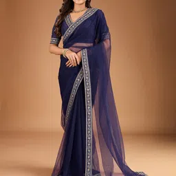 House of Pataudi Sequinned Embroidered Saree With Blouse Piece-image-27