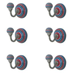 IndianShelf Blue & Red 6 Pieces Ceramic Stripped Hangers Wall Mounted Coat Hooks-20