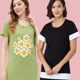 Christy World Women Pack of 2 Printed Regular Fit Longline T-shirt-picture-37