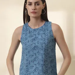 Anouk Blue Paisley Printed Cotton Top-image-23