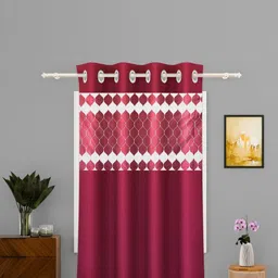 Aura White & Maroon Abstract Printed Window Curtain With Eyelet Rings-7