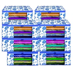 Kuber Industries Blue & White 12 Pieces Floral Printed Foldable Drawer Organisers-33