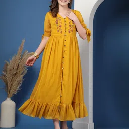 ARDITA Women Embroidered V-Neck Chiffon Maxi Dress-image-51