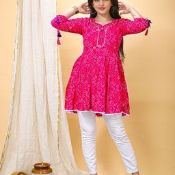 FULPARI Women Bandhani Printed V-Neck Anarkali Kurti-5