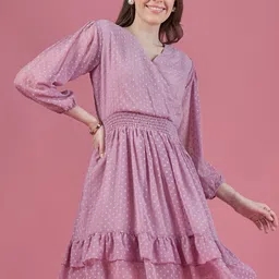 all about you Embroidered Puff Sleeve Georgette Fit & Flare Dress-image-35