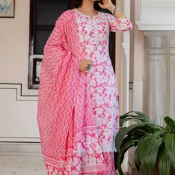 Anouk Women Floral Printed Regular Pure Cotton Kurta & Trousers With Printed Dupatta-picture-17