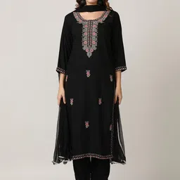 Jaipur Kurti Women Floral Embroidered Regular Thread Work Kurta with Trousers & With Dupatta-picture-1
