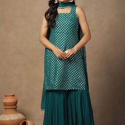 BAESD Geometric Printed Regular Georgette Straight Kurta with Sharara & Dupatta-image-75