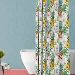 ArtzFolio White & Green Floral Printed Waterproof Shower Curtain-image-93