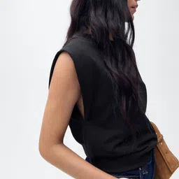 MANGO Women Solid Pure Cotton T-shirt-image-89