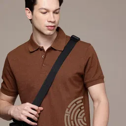Moda Rapido Men Printed Polo Collar Raw Edge T-shirt-image-86