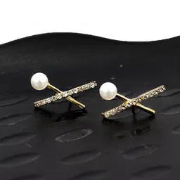 KRENOZ  Gold-Plated Stainless Steel Pearl X Shaped Studs-51