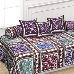 Texstylers 6-Pcs Purple & Green Printed Pure CottonDiwanSet-22