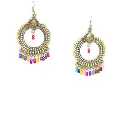 ZURIKRISHA Gold Plated Artificial Beads Beaded Circular Shaped Drop Earrings-8