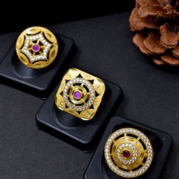MEIRA JEWELLERY Set Of 3 Gold-Plated American Diamond Studded Adjustable Finger Rings-picture-14