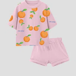Nap Chief Girls Oranges In Spring Printed Pure Cotton T-Shirt With Shorts-image-15