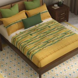 MYTRIDENT Khaki & Green Ethnic Motifs 144 TC King Bedsheet with 2 Pillow Covers-image-60