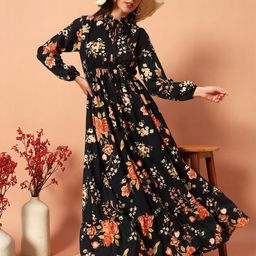 Raiyani Enterprise Women Printed Tie-Up Neck Fit & Flare Maxi Dress-image-85