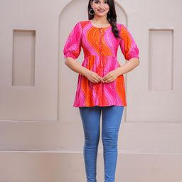 Meeranshi Women Printed Puff Sleeve Ethnic Peplum Top-image-63