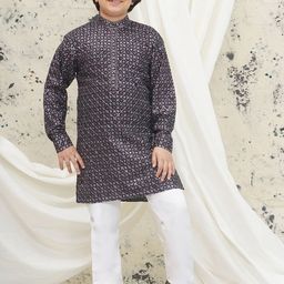 Aj DEZInES Boys Floral Embroidered Regular Sequinned Kurta with Pyjamas-12