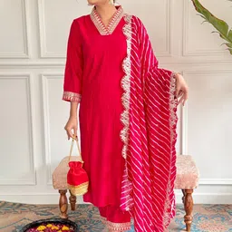 Divyadham Textiles Women Thread Work Chanderi Silk Kurti with Pyjamas-picture-47