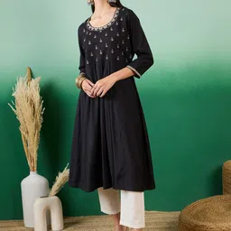 Sangria Zari Work Embroidered A-Line Kurta-image-56