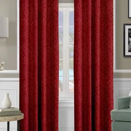 Cortina Red 2 Pieces Floral Printed Door Curtains-23