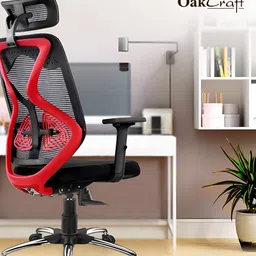 Oakcraft Red Mesh Adjustable Seat Height Study Arm Chair-image-78