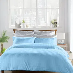 RF RELAXFEEL Turquoise Blue Striped Microfiber Heavy Winter 210 GSM Double Bed Comforter-image-92