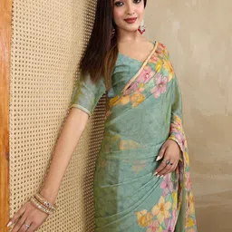 all about you Women Floral Printed Mirror Work Poly Chiffon Saree-picture-44