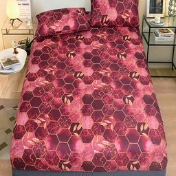 JC HOME Red Geometric Pure Cotton 140 TC Single Bedsheet Set 1.20 m x 2 m-image-74