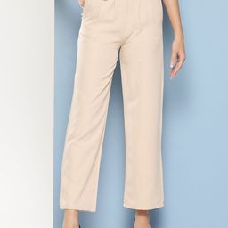 BAESD Women Straight Fit Pleated Cotton Parallel Trousers-image-48