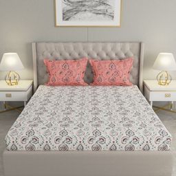 Raymond Home White & Grey Floral Printed 120 TC Cotton Queen Bedsheet Set 2.29m x 2.54m-image-63