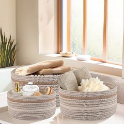 Kuber Industries Khaki Set of 3 Regular Tote Basket Organisers-48