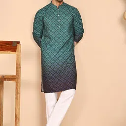 Jompers Ombre Printed Mandarin Collar Straight Kurta With Pyjamas-picture-9