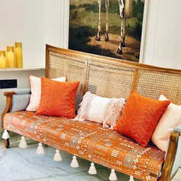 THROWPILLOW Orange & White Printed Polyester 1 Piece Sofa Cover-15