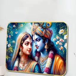 SAF Blue & Yellow Radha Krishna Printed Wall Art-5