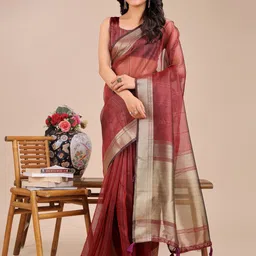LeeliPeeri Designer Striped Zari Organza Saree-image-44