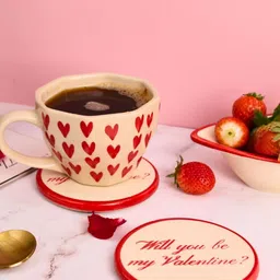 WEAVING HOMES Red & Cream-Coloured Printed Ceramic Glossy Cups Set of Cups and Mugs image 2