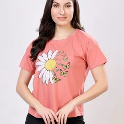 Louis Bayrad Women Bio Finish Graphic Printed Round Neck Cotton T-shirt-image-68