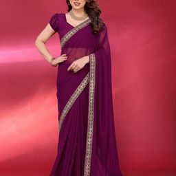 DIVASTRI Women Solid Embroidered Saree-image-12