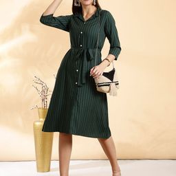 Anouk Women Striped Shirt Collar A-Line Dress-image-92